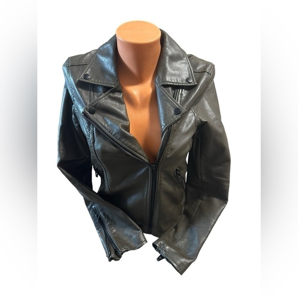 Blank NYC Dark Gray Faux Leather Moto Biker Jacket Size XS Nordstrom Zipper - Picture 1 of 13